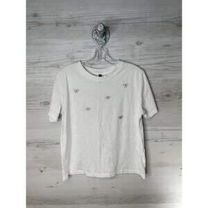 H&M Divided Shirt Womens Medium White Embellished Bow‎ Graphic Short Sleeve Tee
